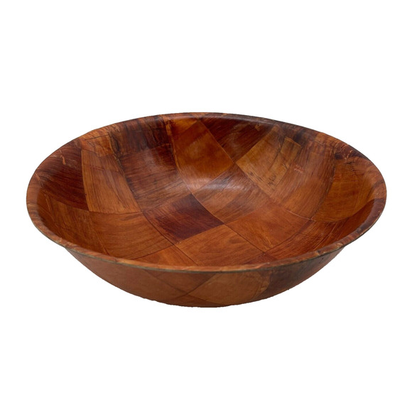Woven Wood Salad Fruit Rustic Bread Bowl Serving Dish 9.75" Retro Decorative - Picture 1 of 9